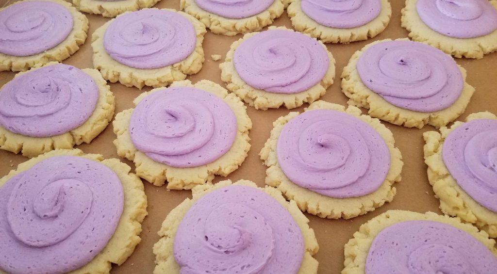 Sugar Cookies with Lavender Fluffy Cream Cheese Frosting