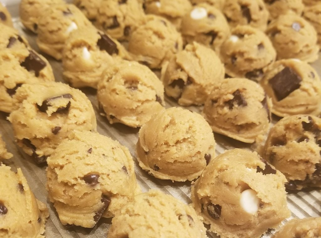No Fail Chocolate Chip Cookie Dough Balled Up and ready to bake