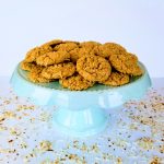 Chewy Coconut Oatmeal Cookies on a Cake Stand