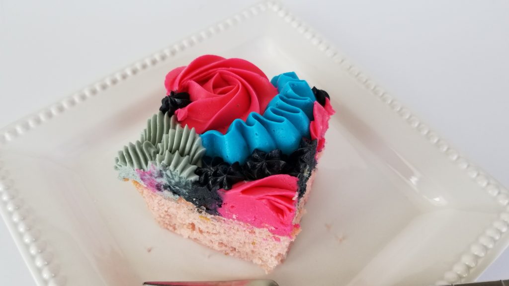 Top view of a slice of Decorated Sheet Cake