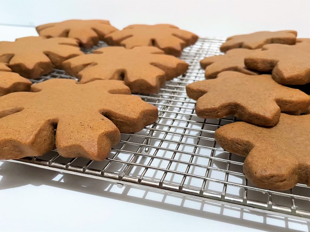 Soft Roll-Out Gingerbread Cookies on a cooling rack