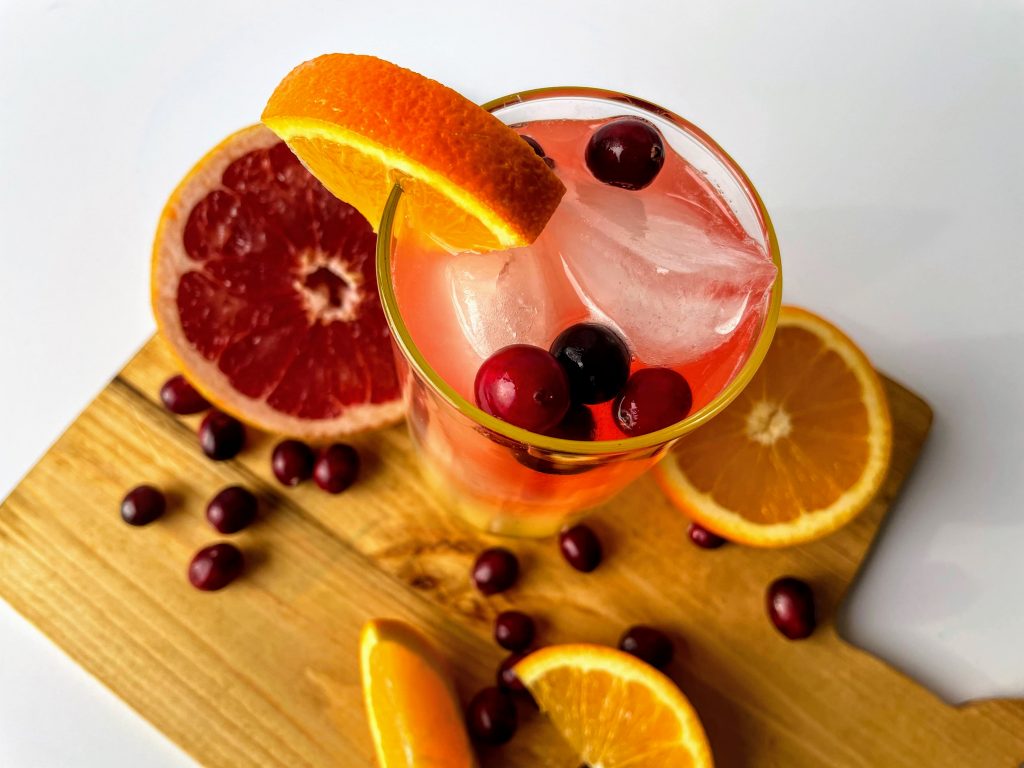 Top view of a Low Calorie Cranberry Citrus Mocktail