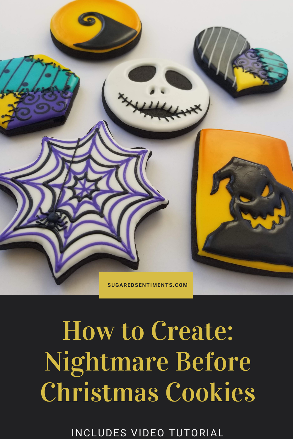 Create 6 Nightmare Before Christmas inspired cookies with the help of this guide and video tutorial
