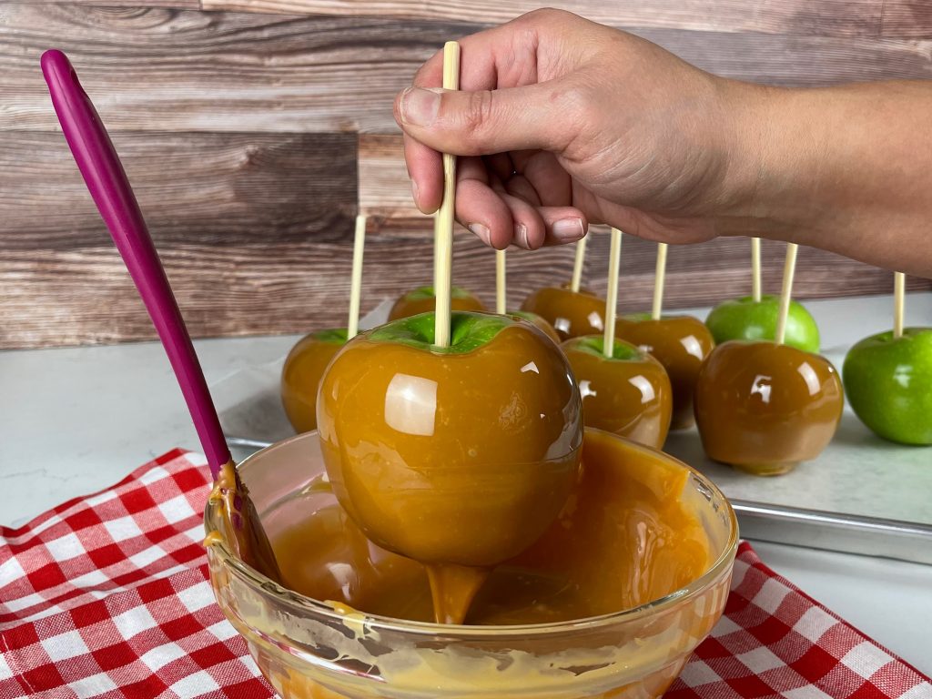 Caramel dripping from an apple