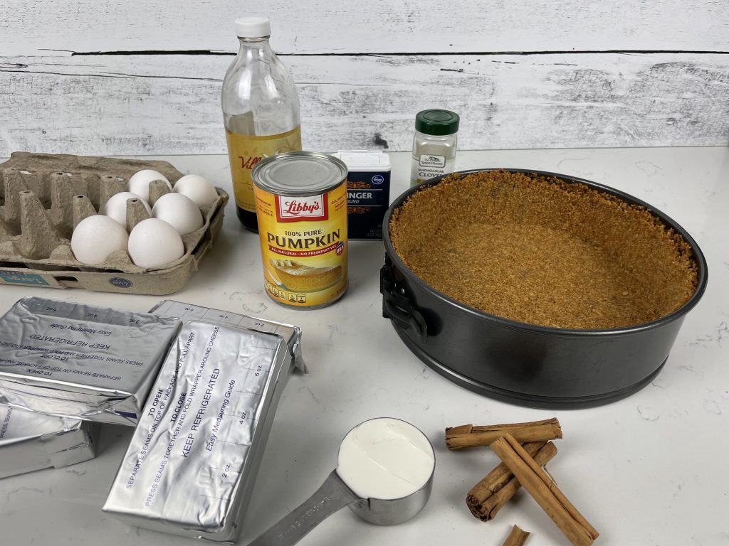 Ingredients for the filling of Pumpkin Gingersnap Cheesecake